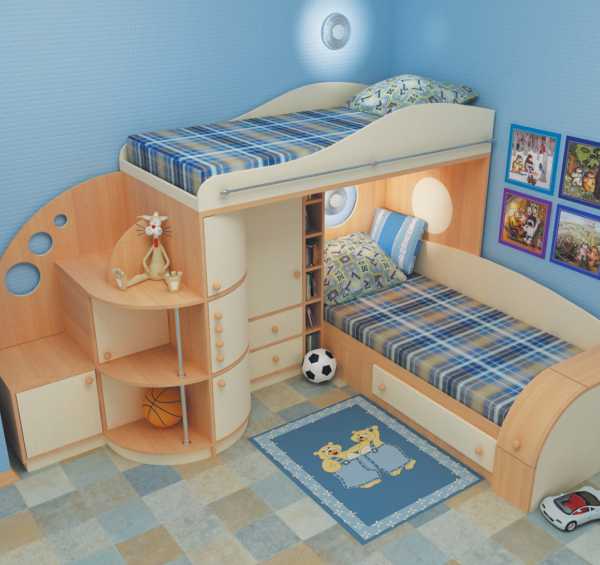 Двухярусная кровать в детскую со шкафчиками